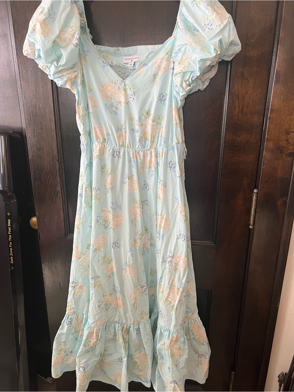 LoveShackFancy Pale Blue Floral Puff-Sleeve Midi Dress - Picture 4 of 6